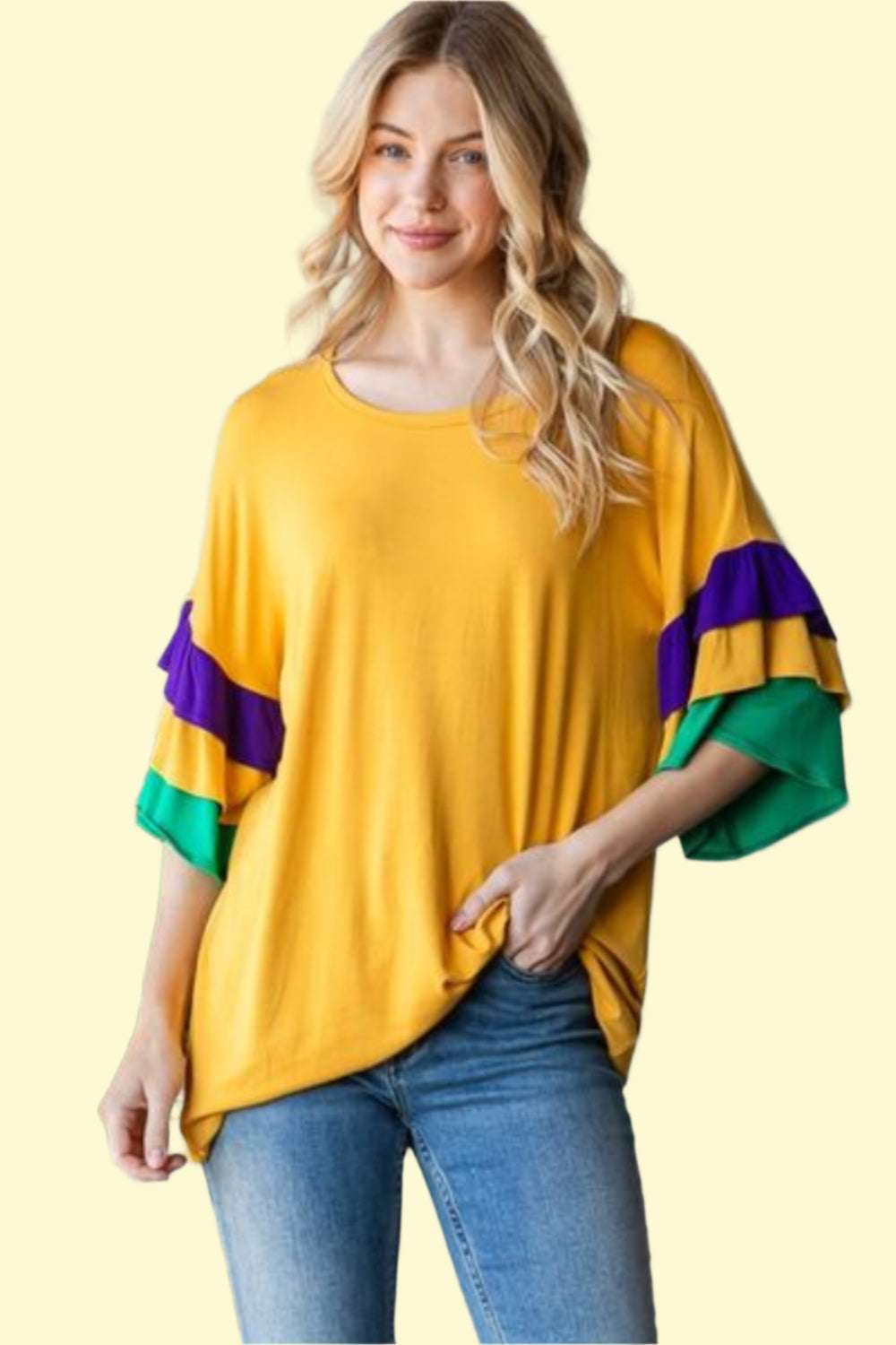 WestCloset Plus Size Gold Ruffle Sleeve Top