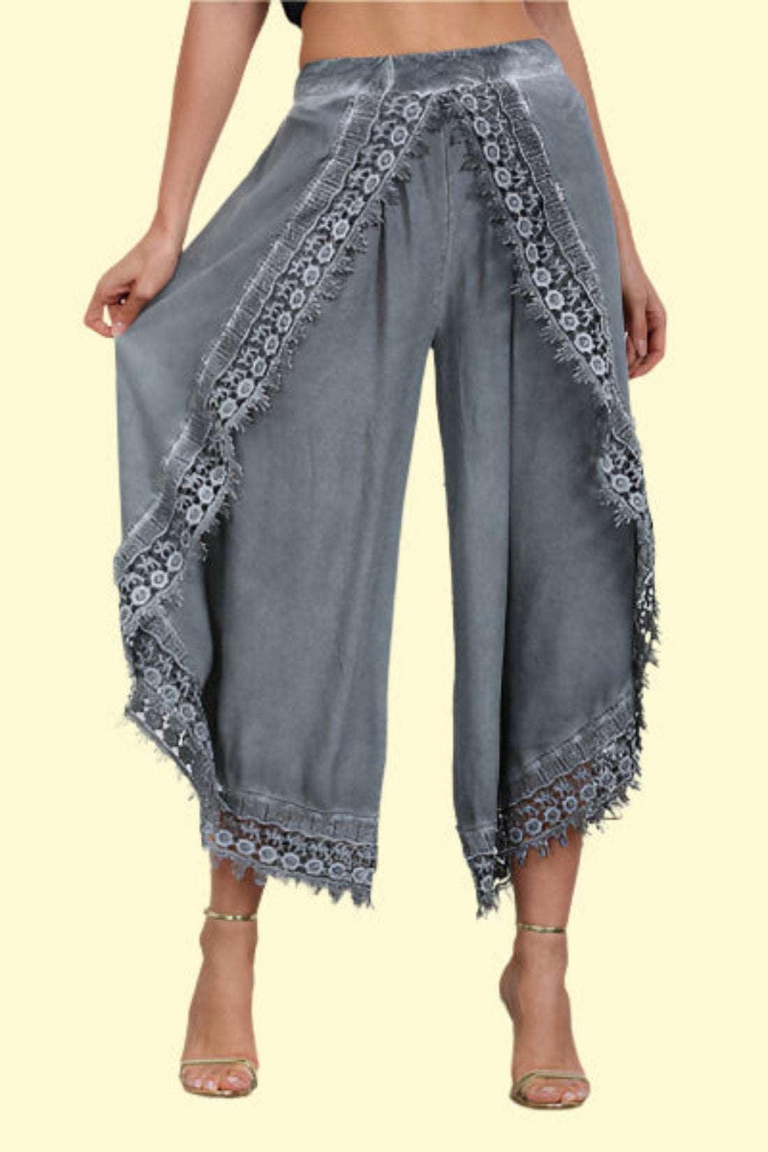 WestCloset Plus Size Lace Detail Wide-Leg Pants