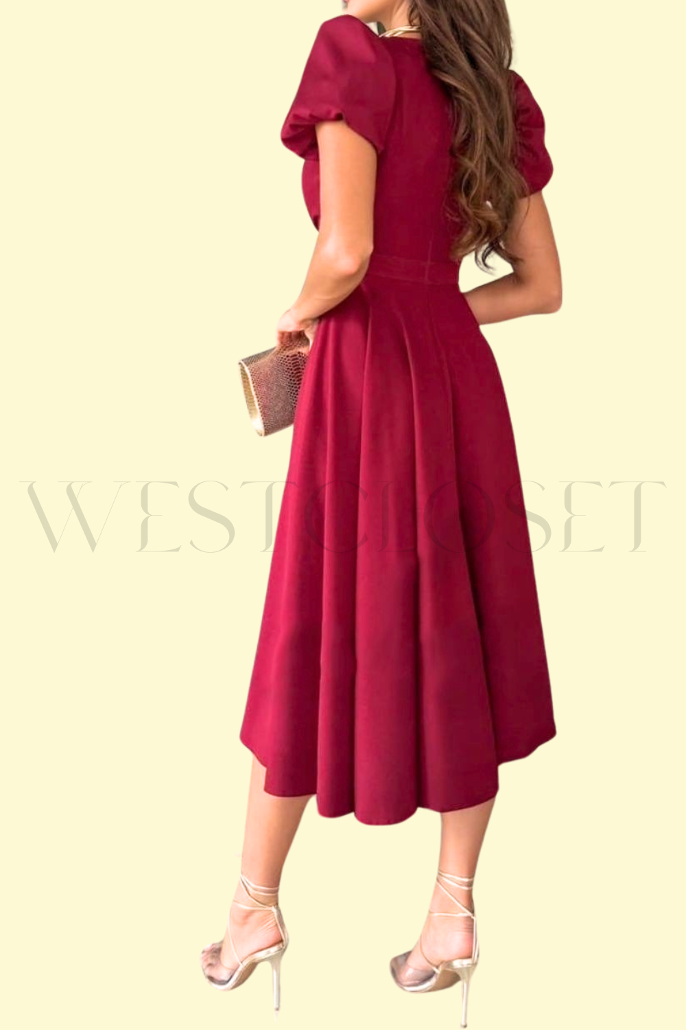 WestCloset Puff Sleeve Midi Dress