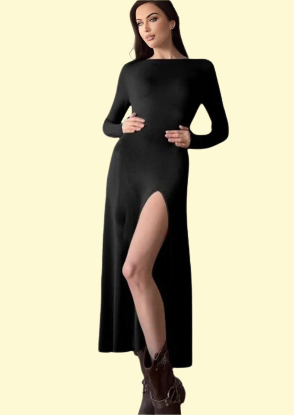 WestCloset Side Slit Long Sleeve Dress in Black