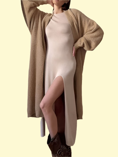 WestCloset Tan Slit Dress for a Stunning Look