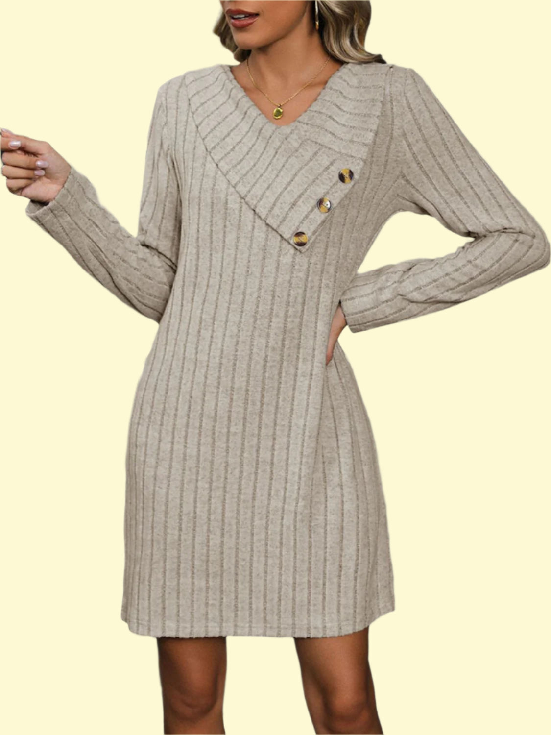 WestCloset V-Neck Long Sleeve Knit Dress