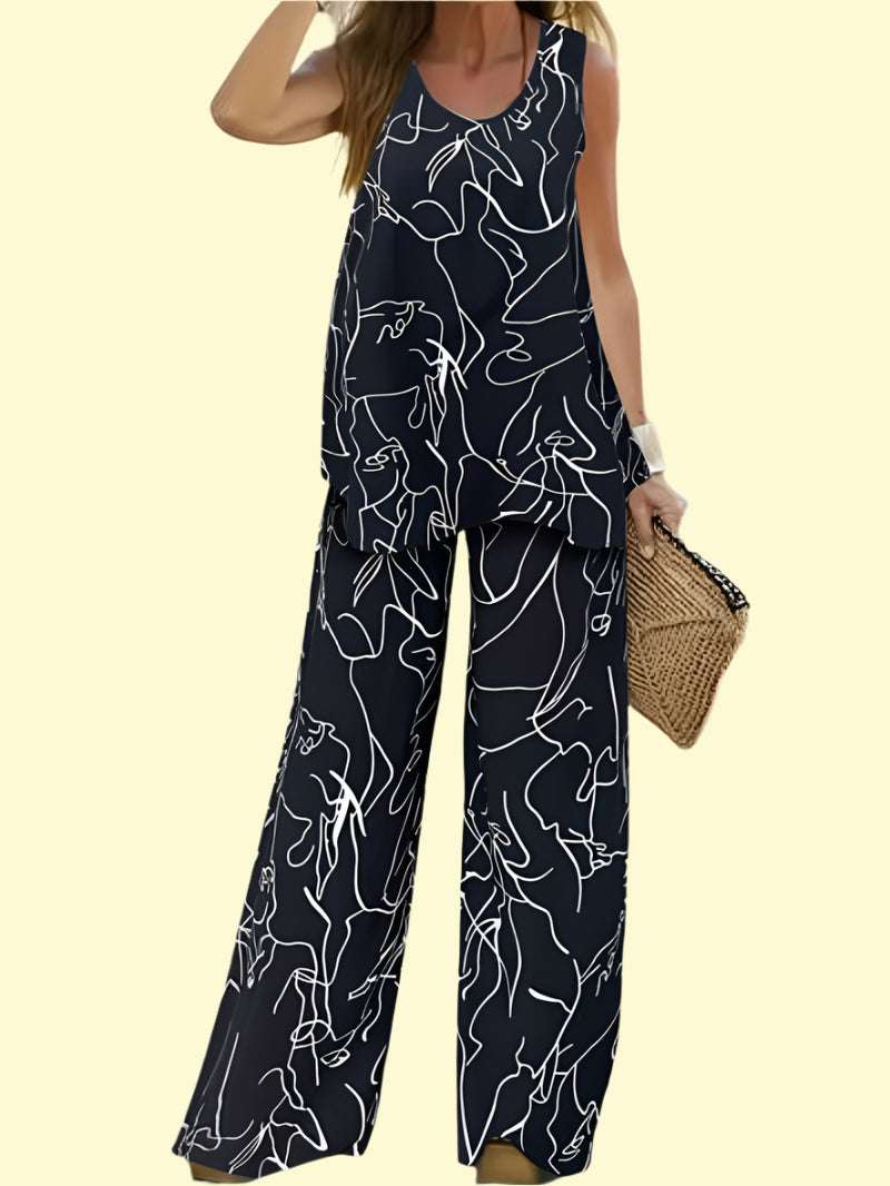 WestCloset black abstract print two-piece set