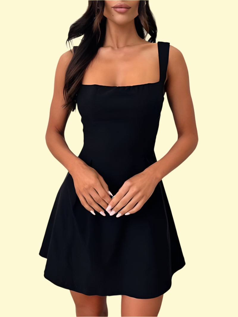 WestCloset black bow back square neck mini dress
