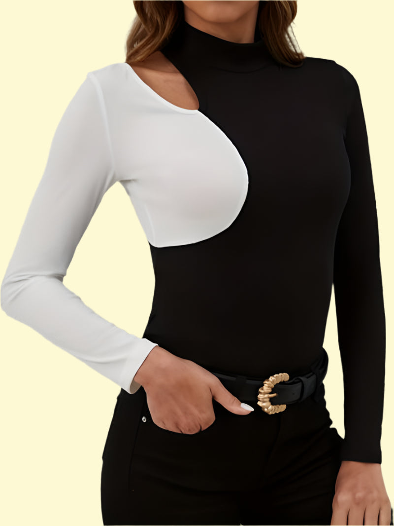 WestCloset black cutout mock neck long sleeve top