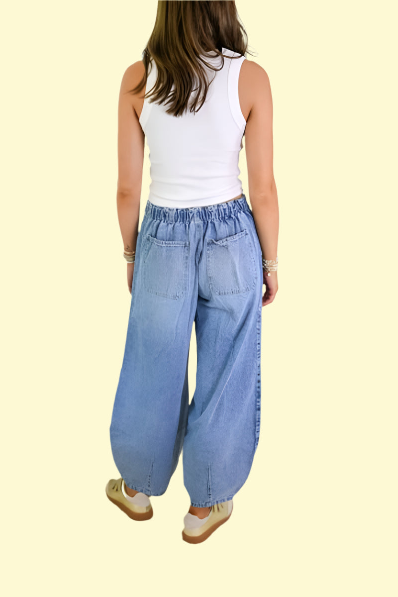 WestCloset chic light denim jeans with drawstring