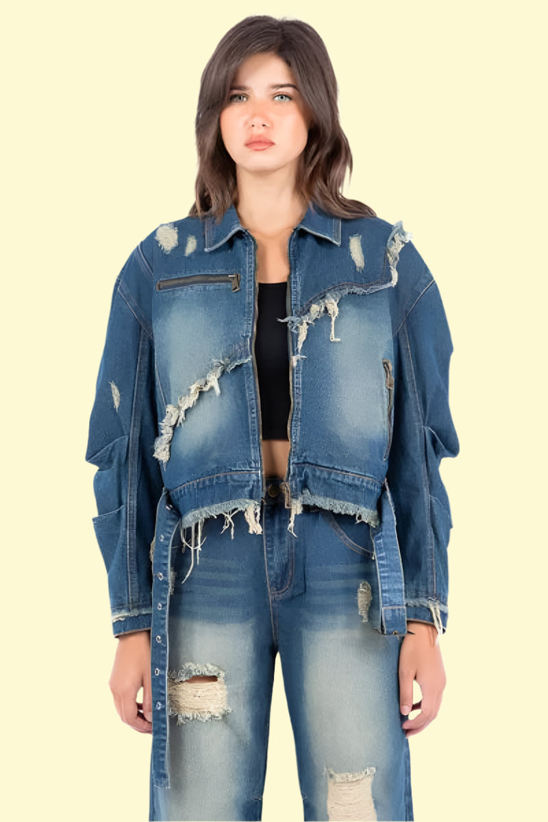 WestCloset distressed denim jacket for women
