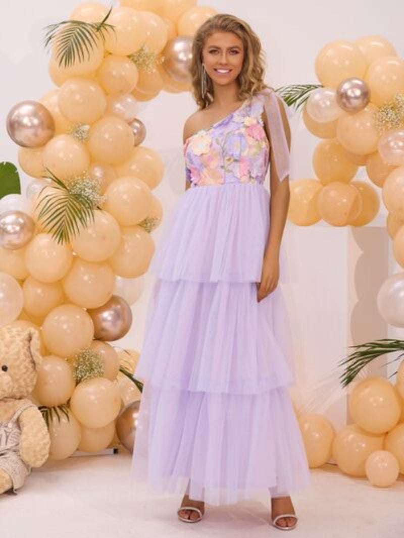 WestCloset elegant embroidered pink purple dress