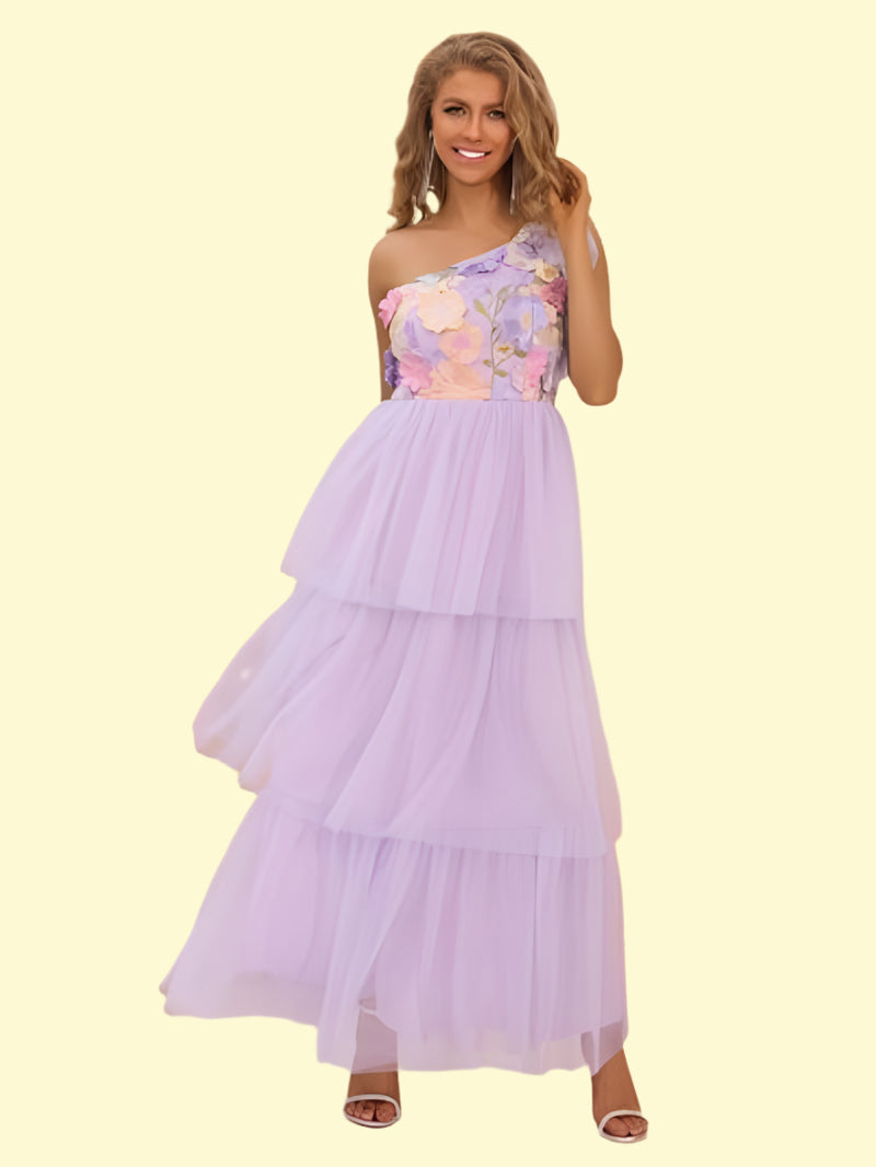 WestCloset embroidered layered one-shoulder dress