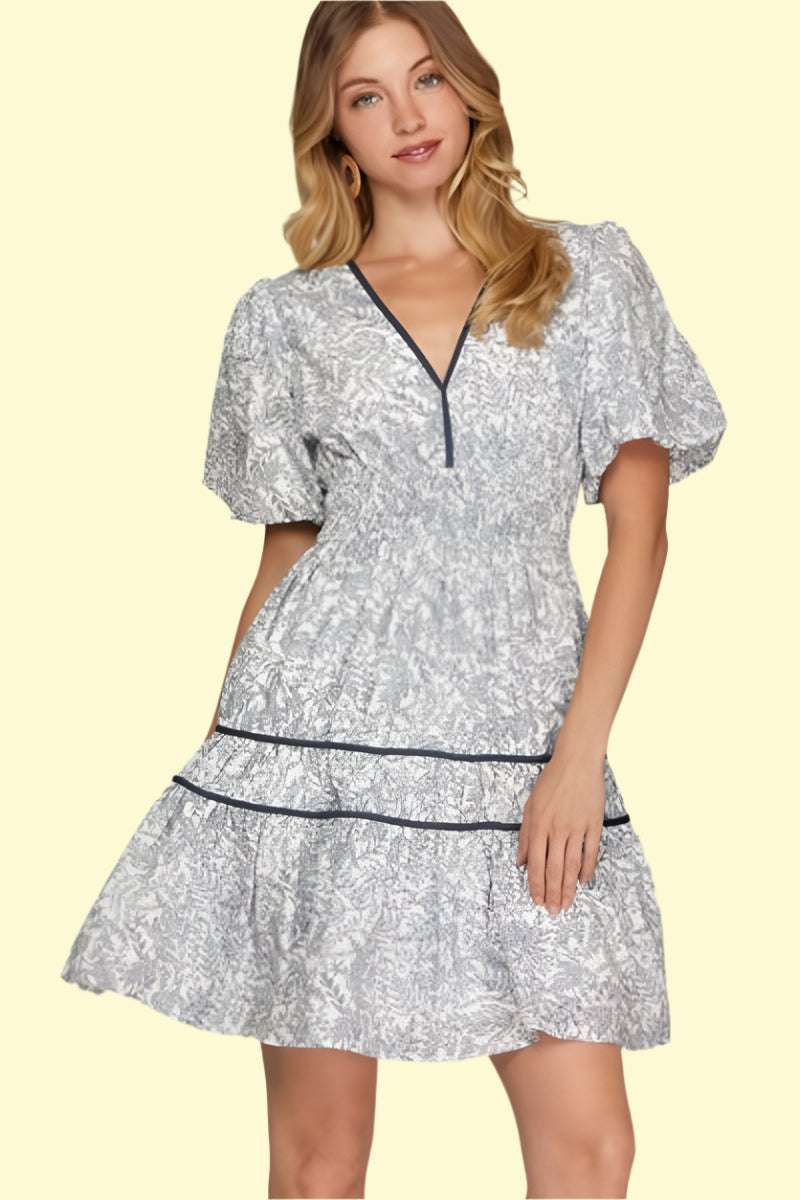 WestCloset plus-size teal tiered dress with puff sleeves