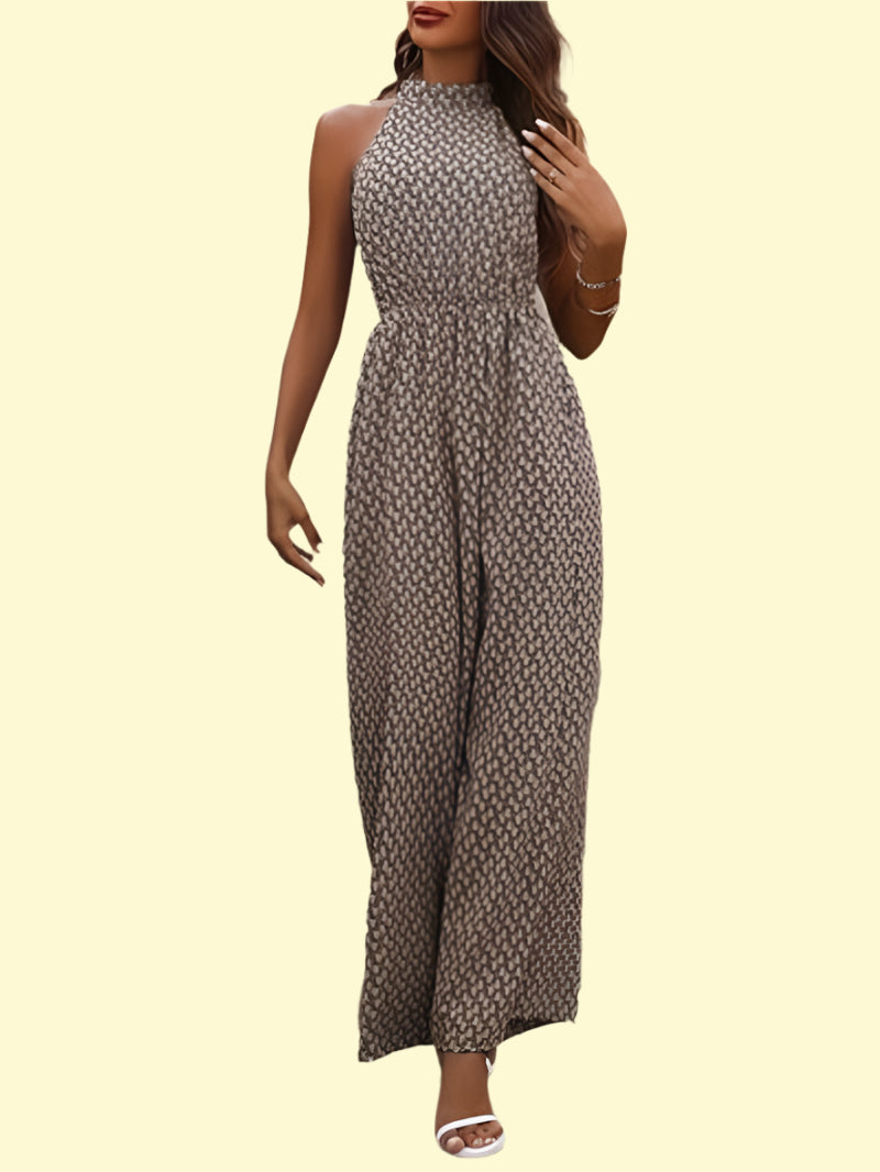 WestCloset printed wide-leg sleeveless jumpsuit black