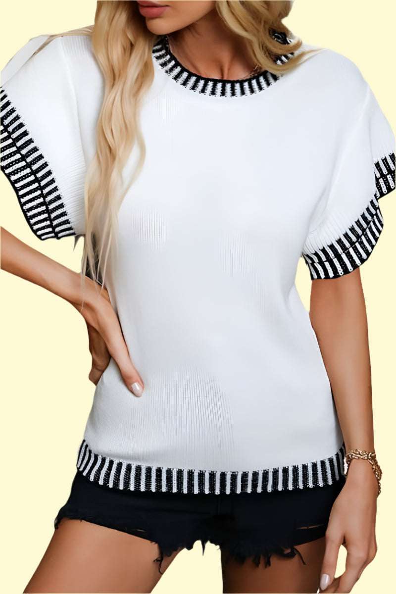 WestCloset round neck short sleeve white knit top