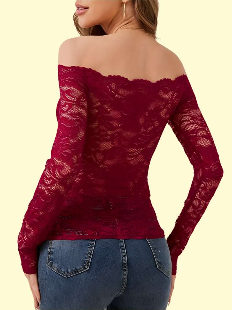 WestCloset semi-sheer long sleeve lace blouse