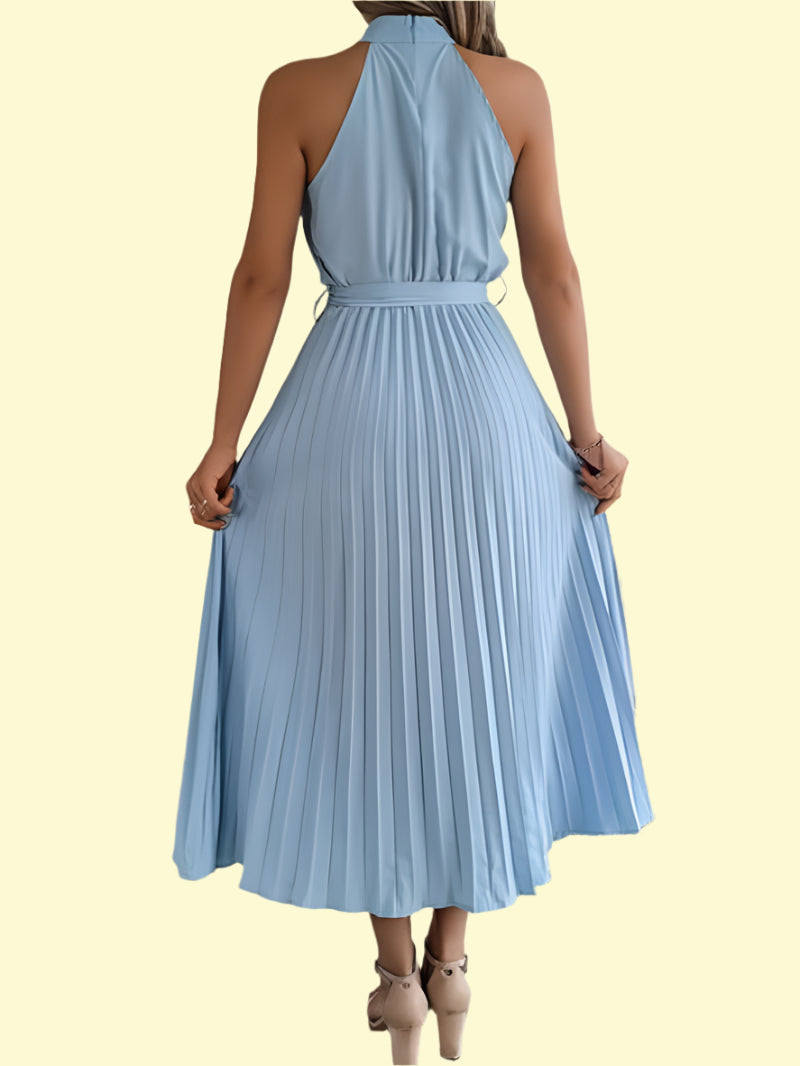 WestCloset waist tie pleated dress in light blue