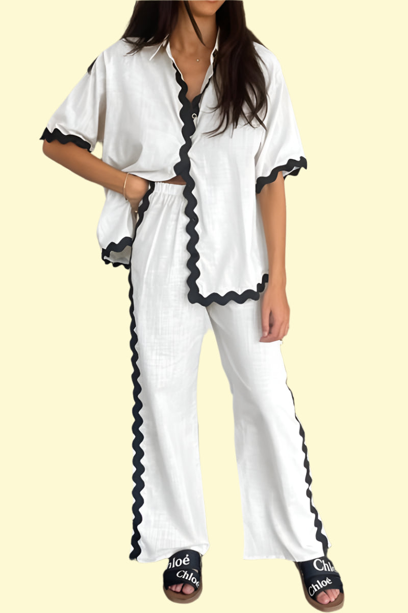 WestCloset white contrast trim two-piece set