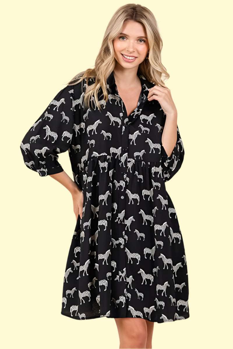 Wild vibes tiered zebra shirt dress