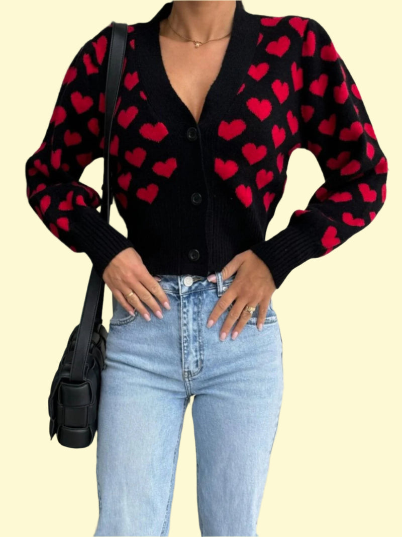Women’s Valentine’s Day black cardigan with heart details