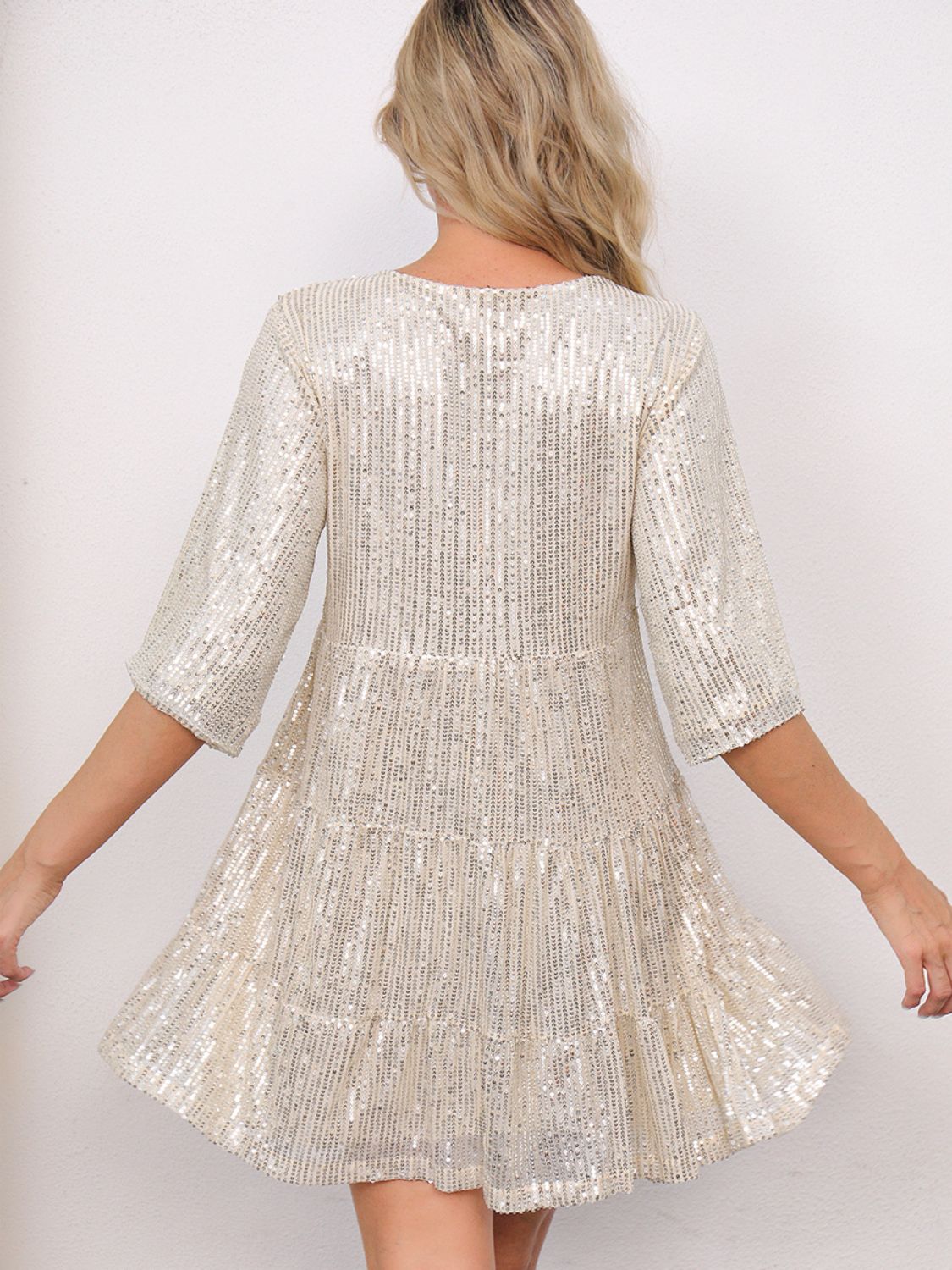 WestCloset Sequin Round Neck Half Sleeve Mini Dress