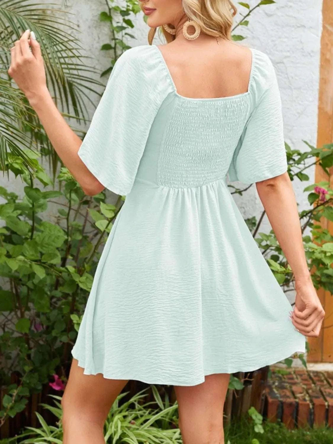 Smocked Back Knotted Flutter Sleeve Dress WESTCLOSET