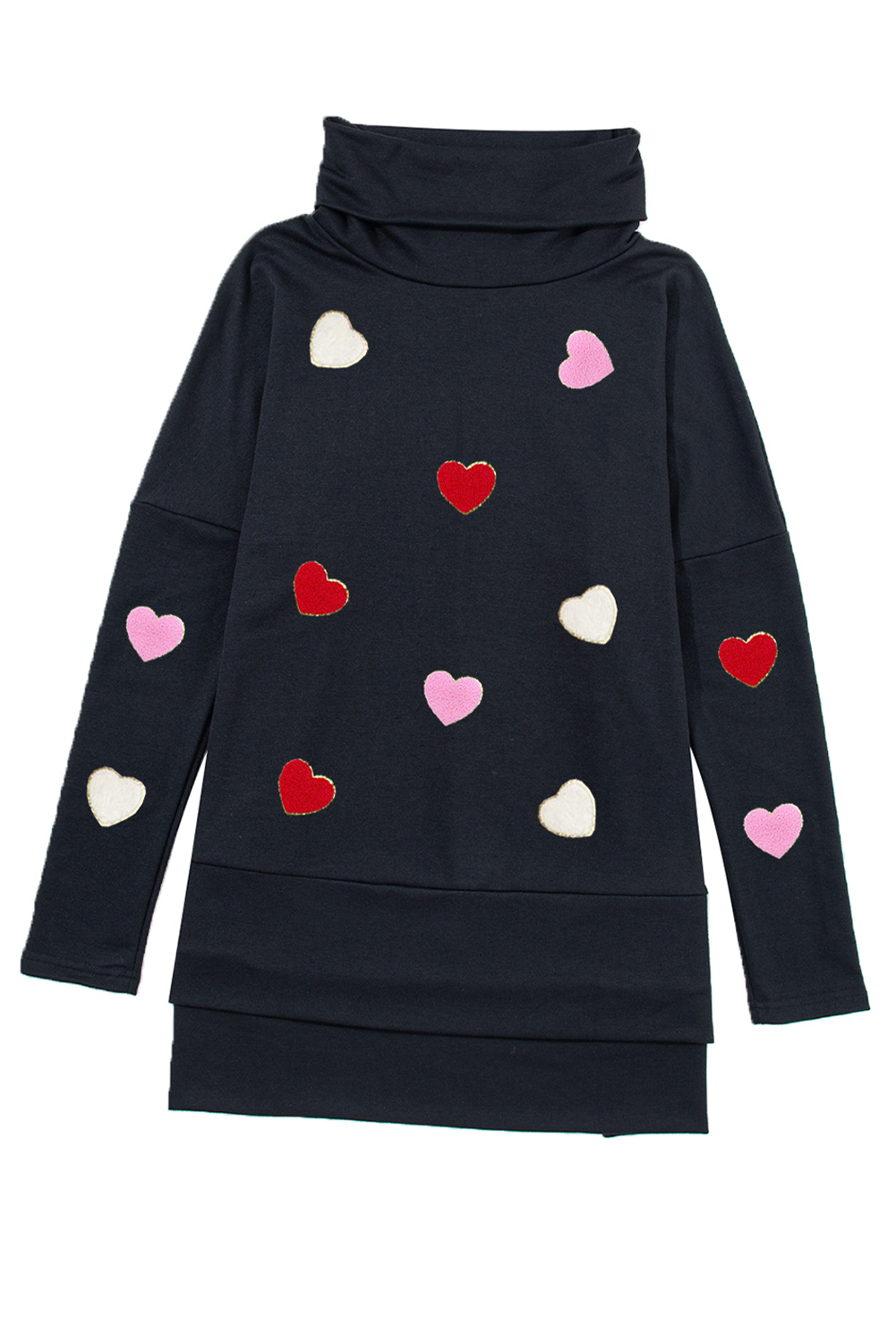 WestCloset Valentine’s Day Heart Patched Turtleneck Long Sleeve Top