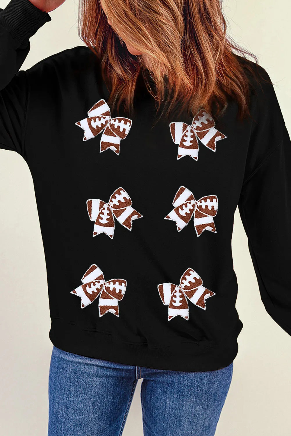WestCloset Bow Round Neck Long Sleeve Sweatshirt
