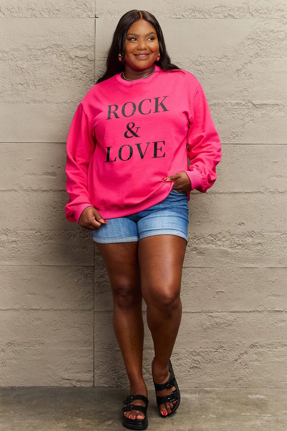Simply Love Full Size ROCK & LOVE Round Neck Sweatshirt