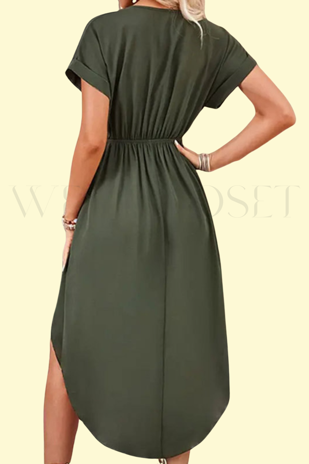 army green tied surplice dress