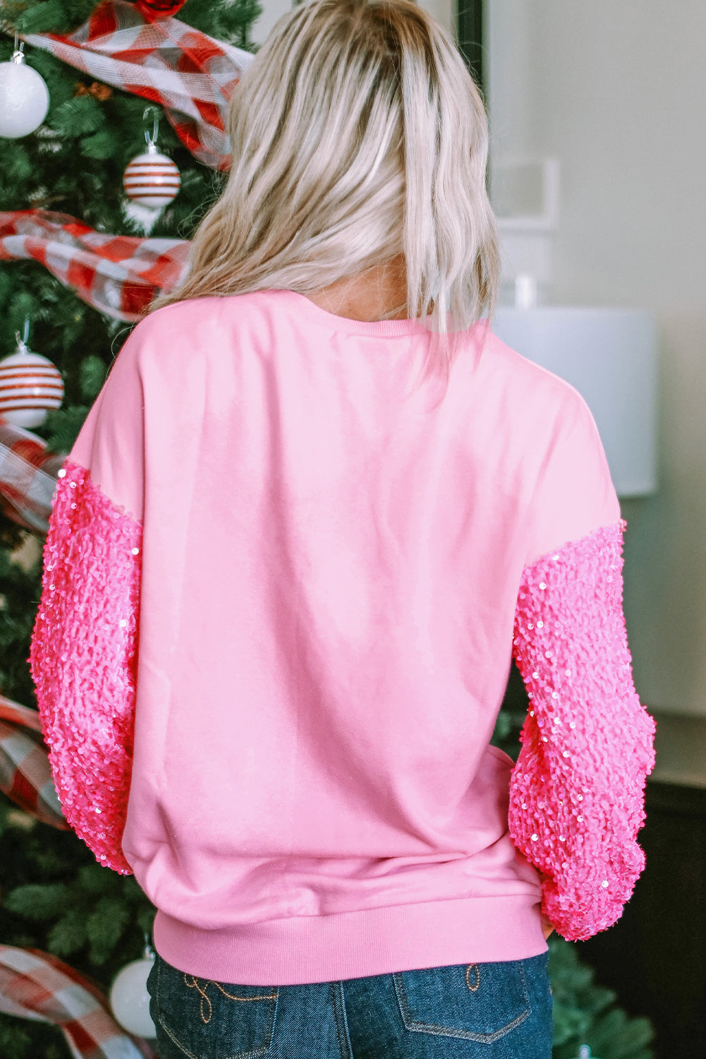 WestCloset Valentine’s Day Sequin Heart Long Sleeve Sweatshirt