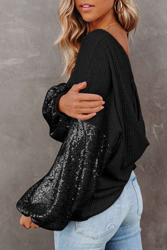WestCloset Sequin Waffle-Knit Blouse