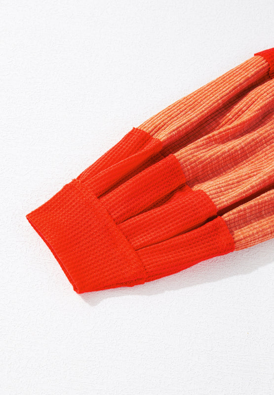 WestCloset Studded Waffle-Knit V-Neck Long Sleeve Top