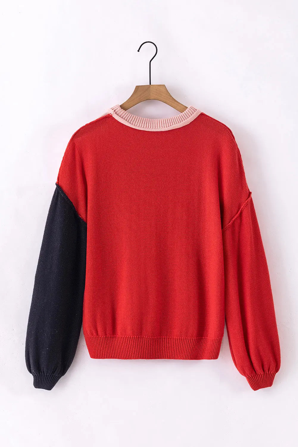 Contrast Round Neck Dropped Shoulder Sweater