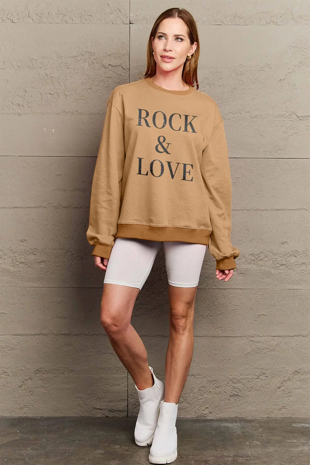 Simply Love Full Size ROCK & LOVE Round Neck Sweatshirt