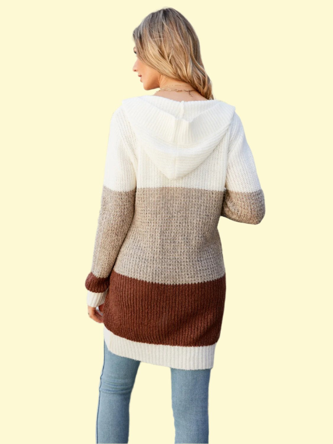 Color Block Open Front Hooded Cardigan