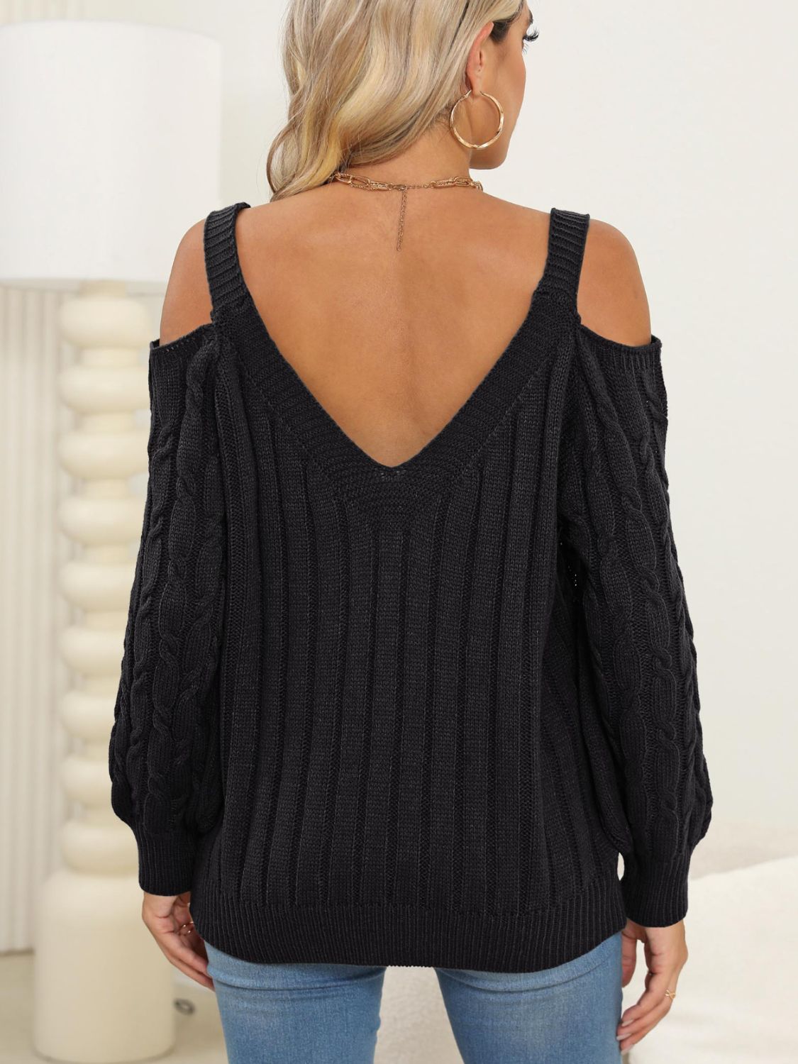 WestCloset Cable-Knit Heart V-Neck Sweater