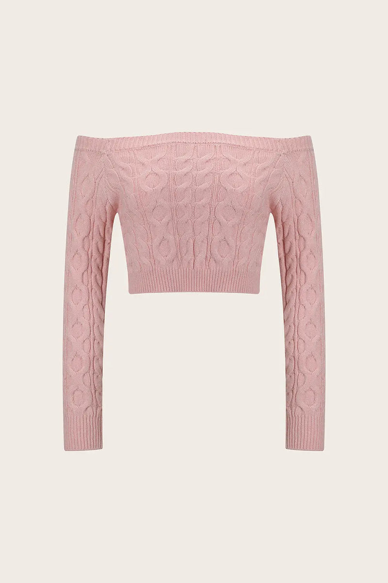 Cable-Knit Off-Shoulder Long Sleeve Sweater