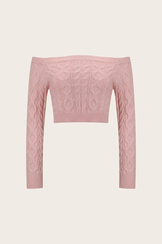 Cable-Knit Off-Shoulder Long Sleeve Sweater