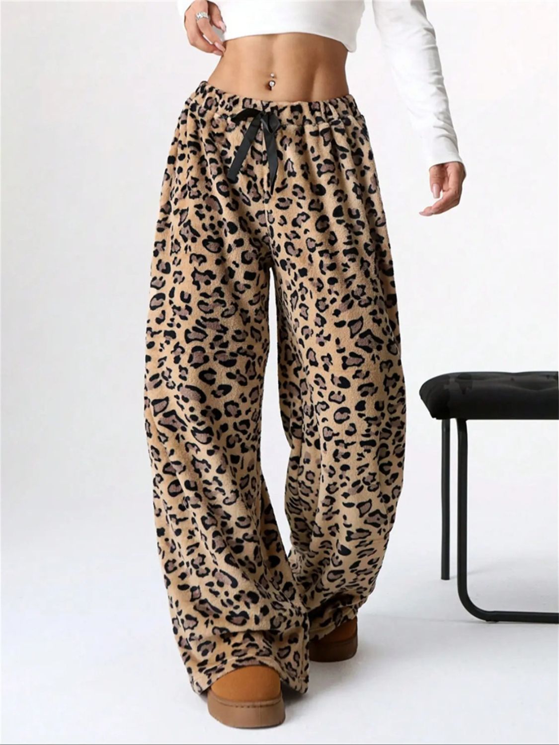 WestCloset Leopard Wide Leg Plush Pants
