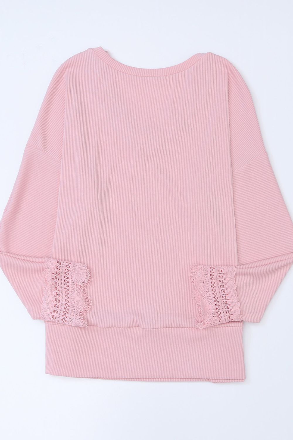 WestCloset Lace Detail V-Neck Long Sleeve T-Shirt