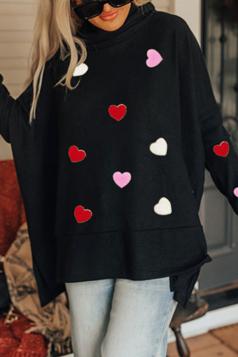WestCloset Valentine’s Day Heart Patched Turtleneck Long Sleeve Top