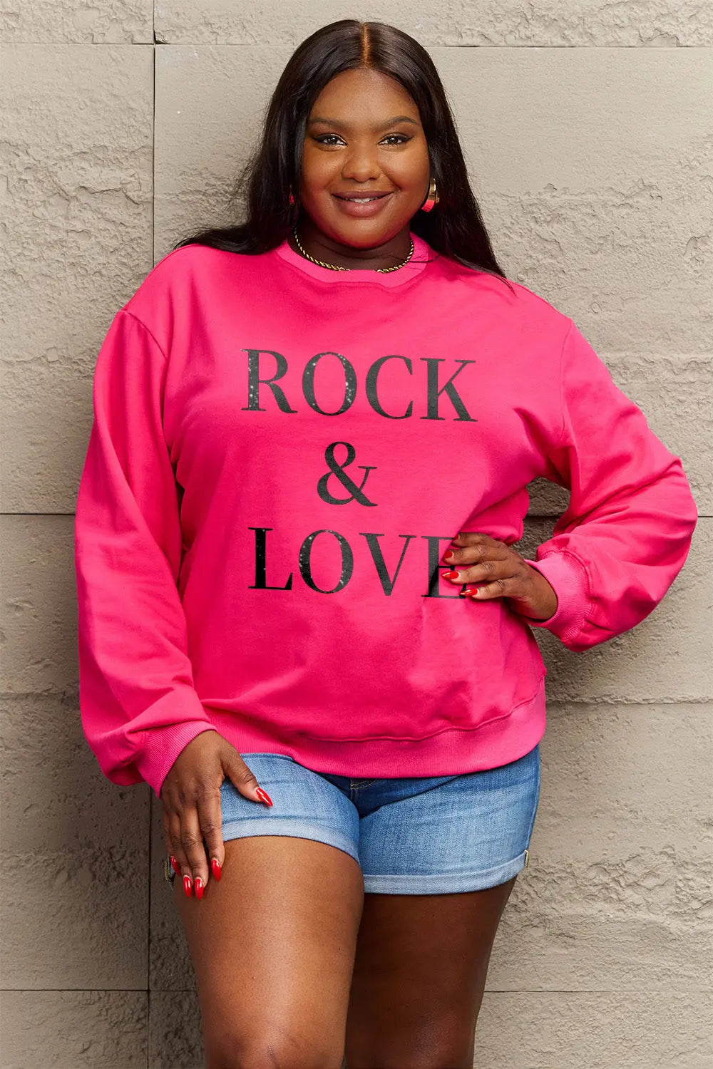 Simply Love Full Size ROCK & LOVE Round Neck Sweatshirt