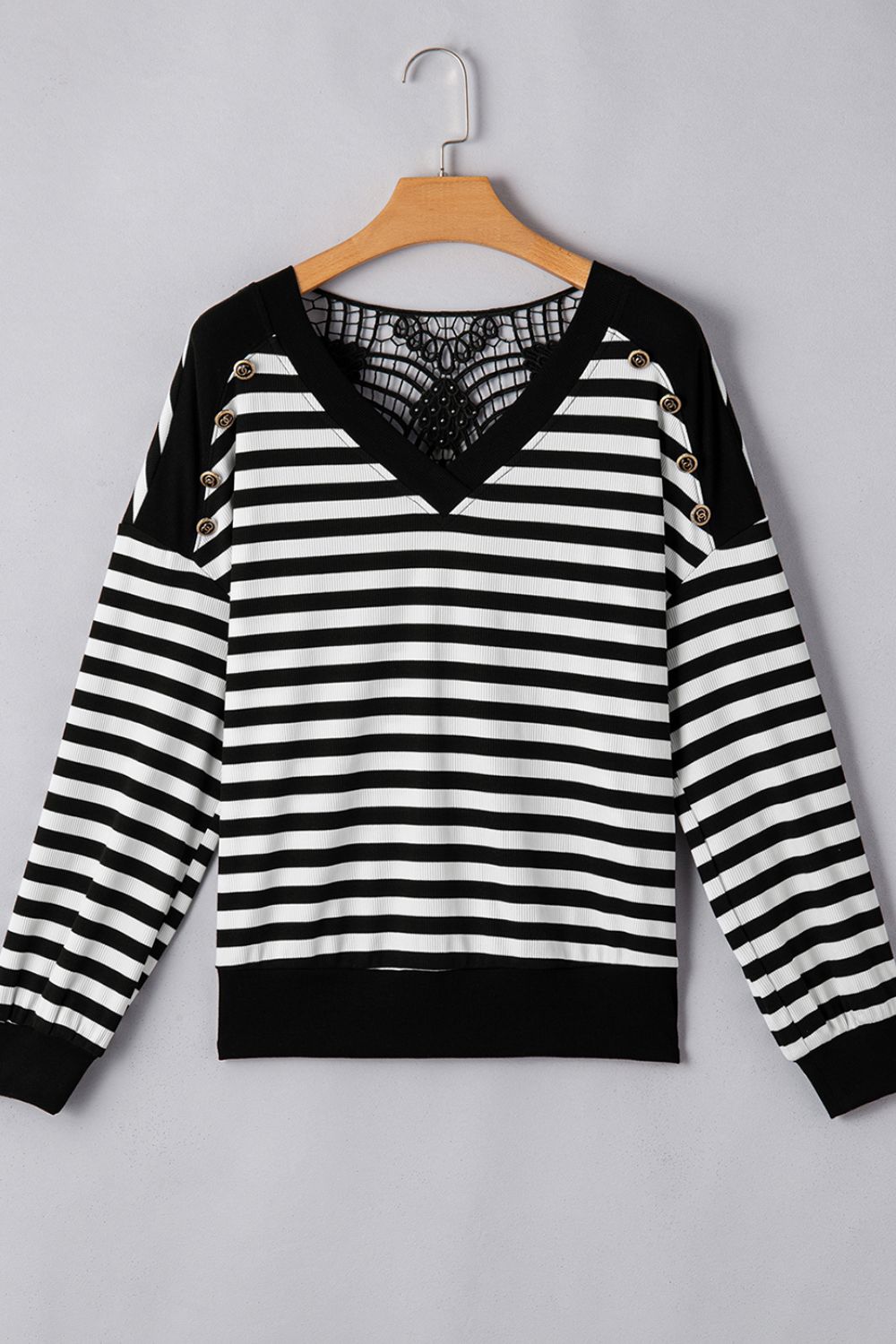 WestCloset Striped Lace Detail V Neck Top