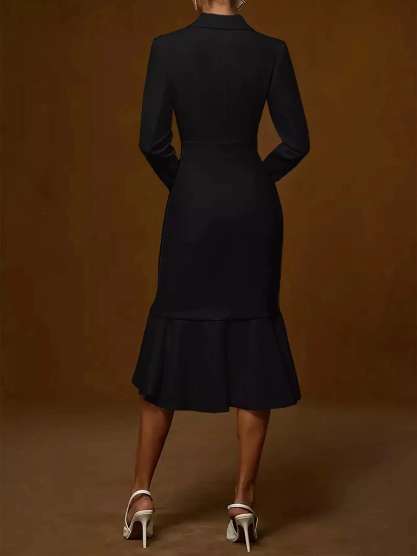 Ruffled Hem Long Sleeve Midi Blazer Dress WESTCLOSET
