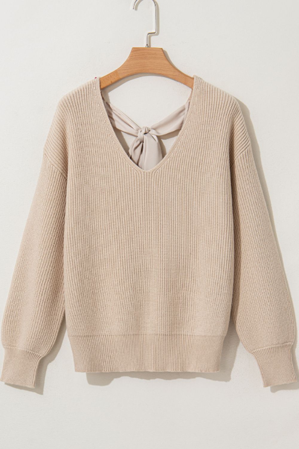 WestCloset Tied Back V-Neck Long Sleeve Sweater