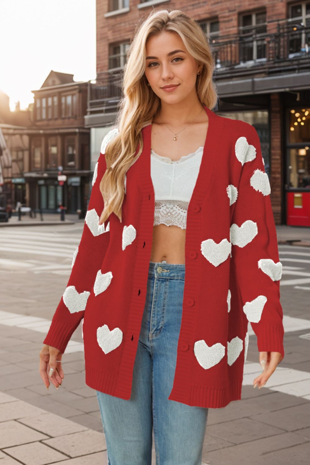 WestCloset Heart Button Down Long Sleeve Cardigan