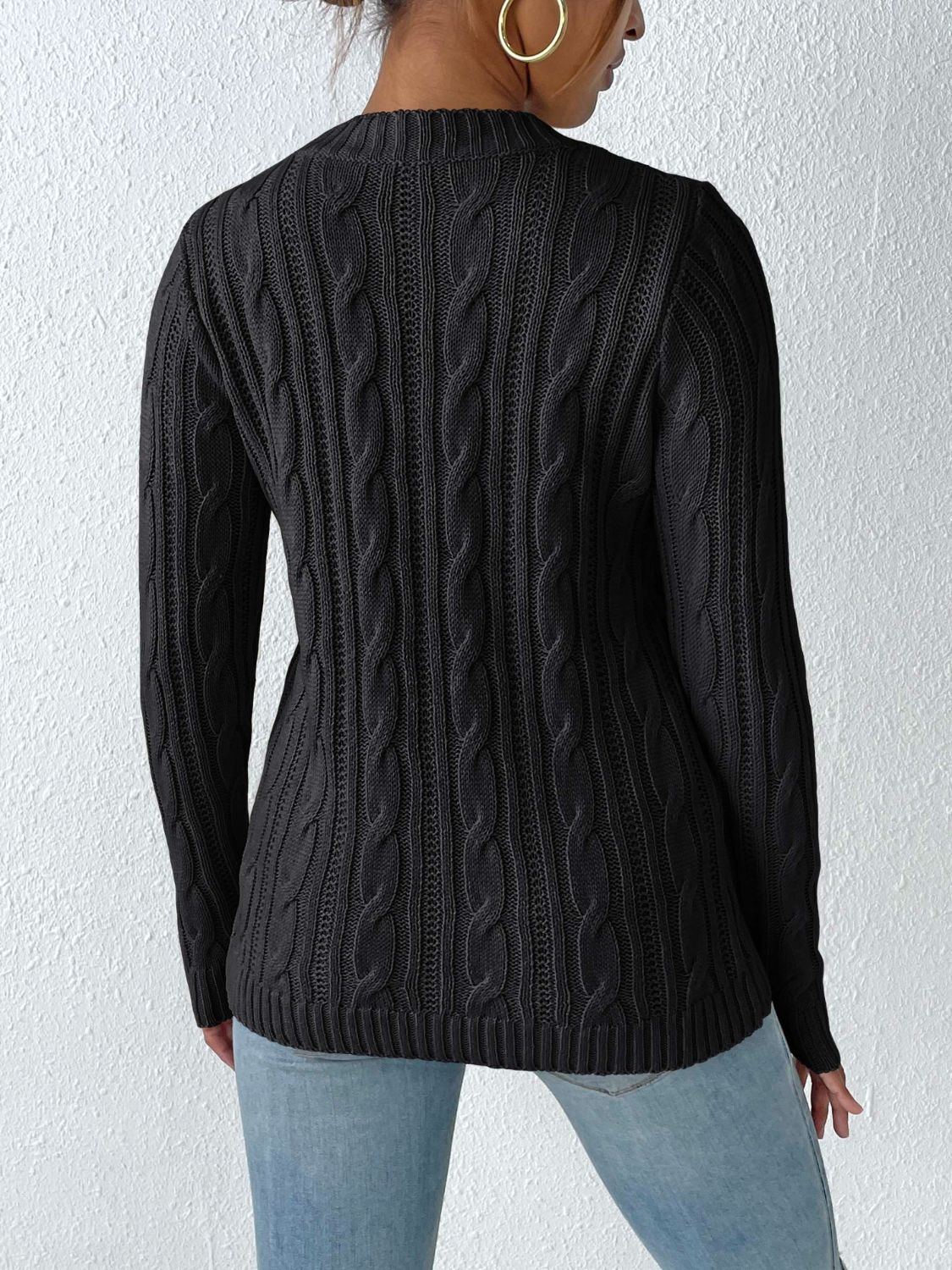 WestCloset Cable-Knit Heart Round Neck Long Sleeve Sweater