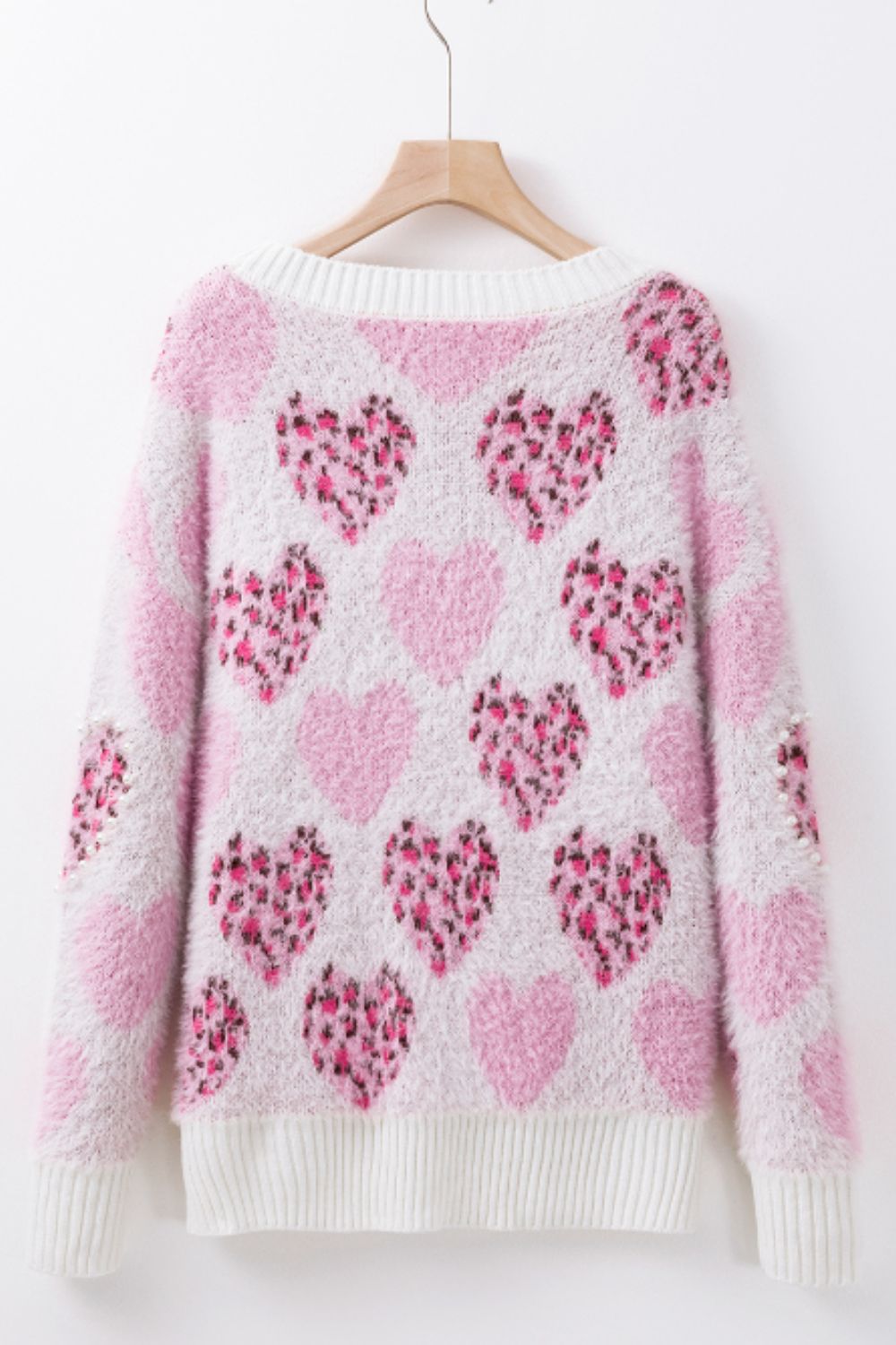 WestCloset Pearl Detail Heart Round Neck Sweater