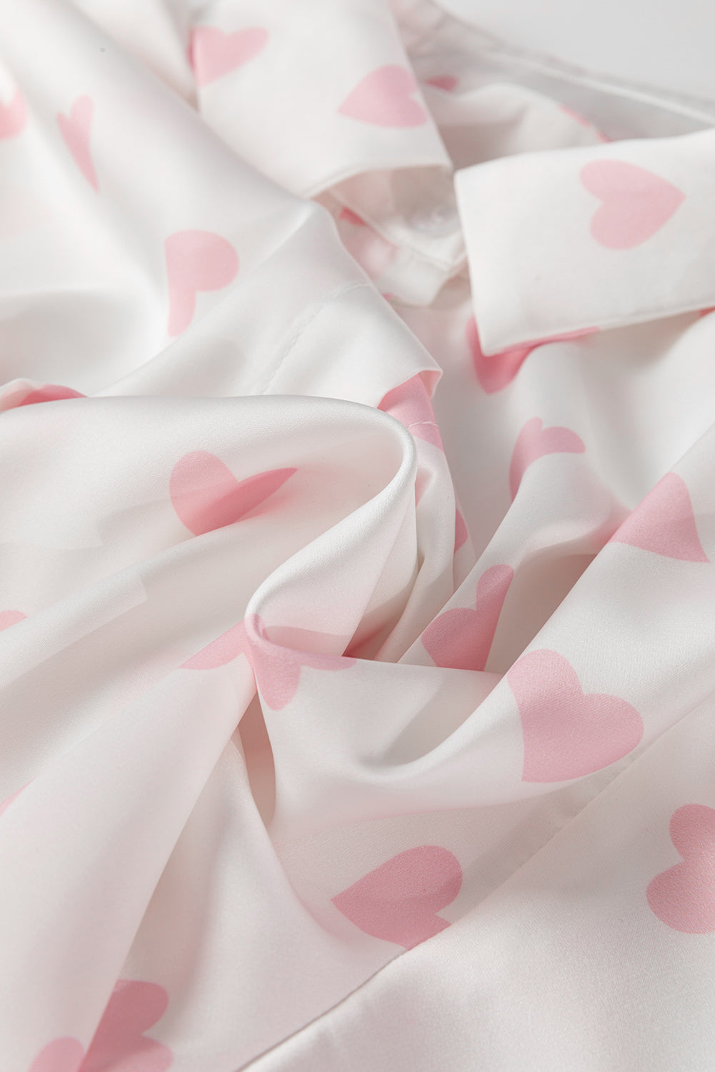 WestCloset Heart Print Collared Neck Long Sleeve Shirt