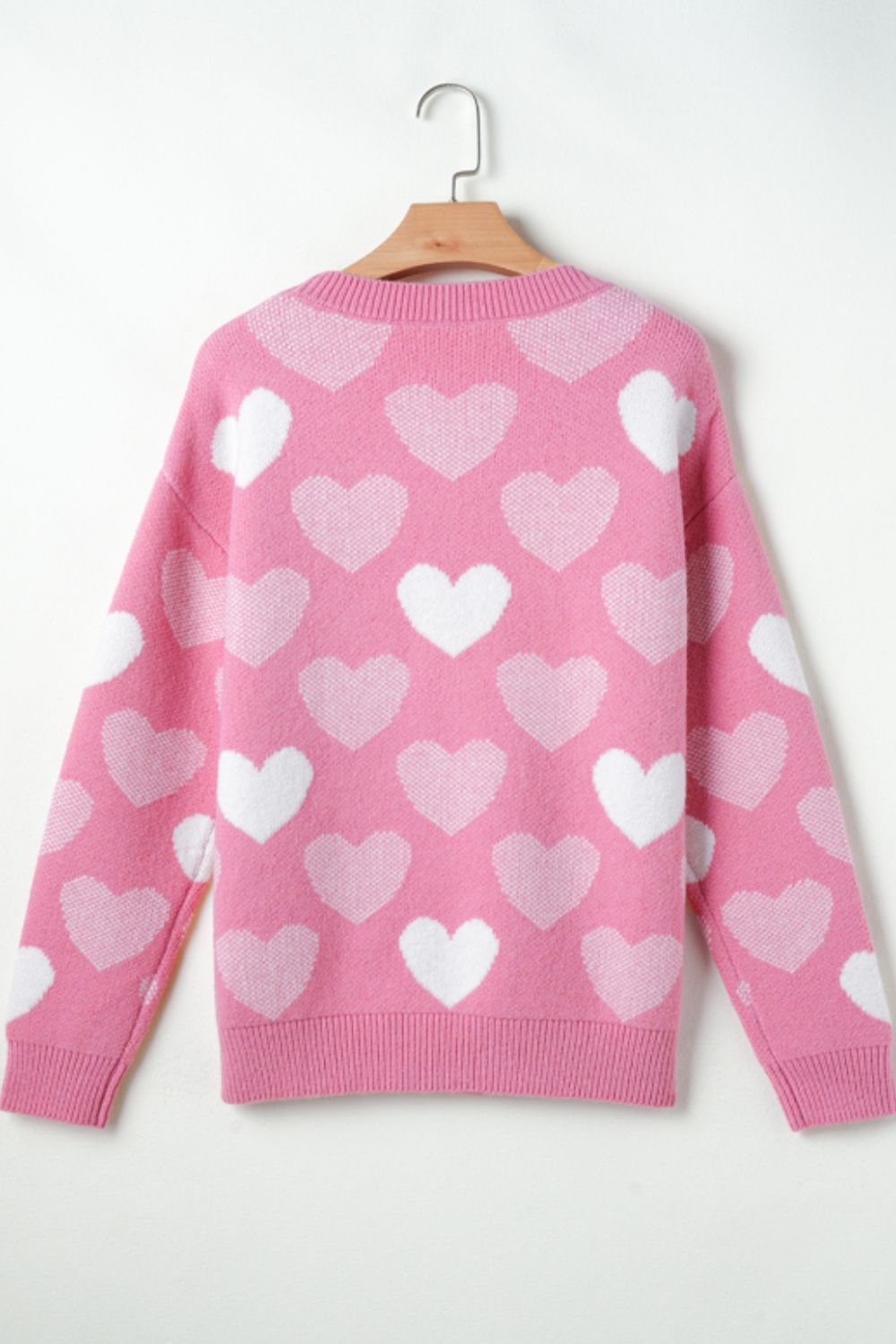 WestCloset Pearl Trim Heart Round Neck Long Sleeve Sweater