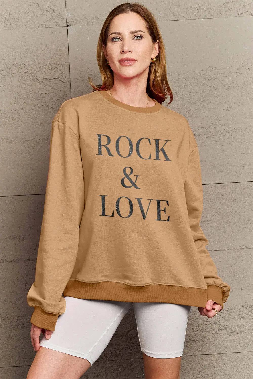 Simply Love Full Size ROCK & LOVE Round Neck Sweatshirt