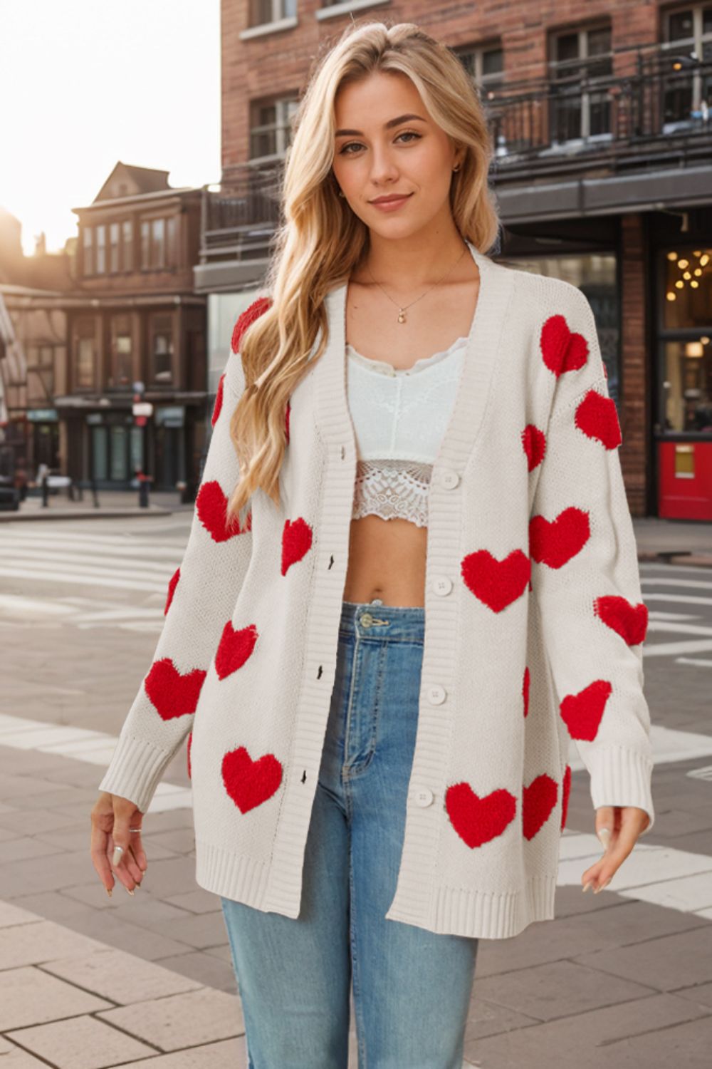 WestCloset Heart Button Down Long Sleeve Cardigan